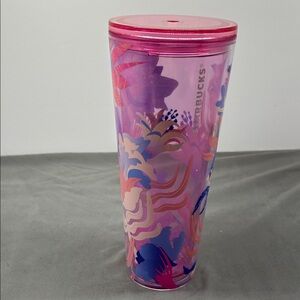 Starbucks Pink and Purple Floral Tumbler for cold beverages